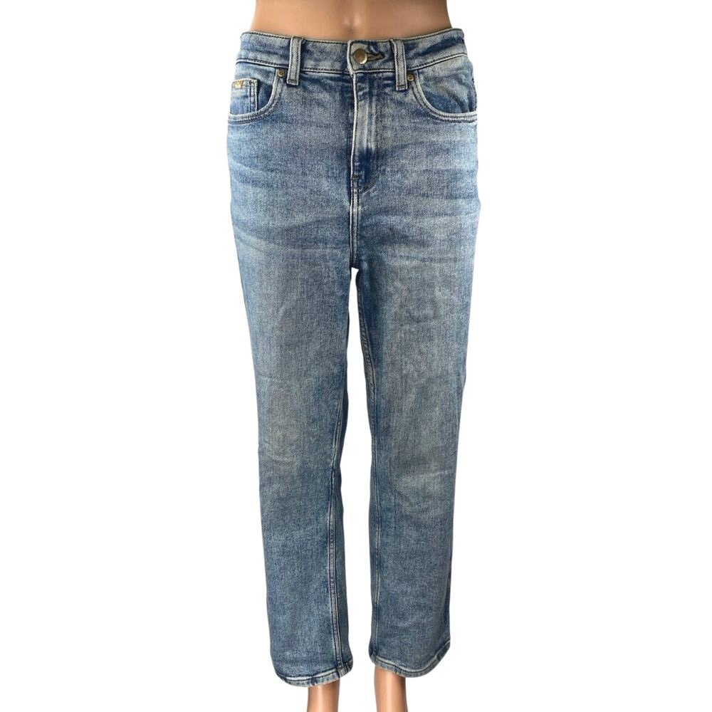 ONLY Women's Blue High Waisted Medium Wash Straight Leg Denim Jeans Size 28